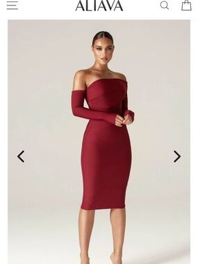 Aliava Off-Shoulder Bodycon Midi Dress in Wine Red
